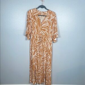 Soft Surroundings Multi Golden Age Shirtdress mustard & cream swirl print med